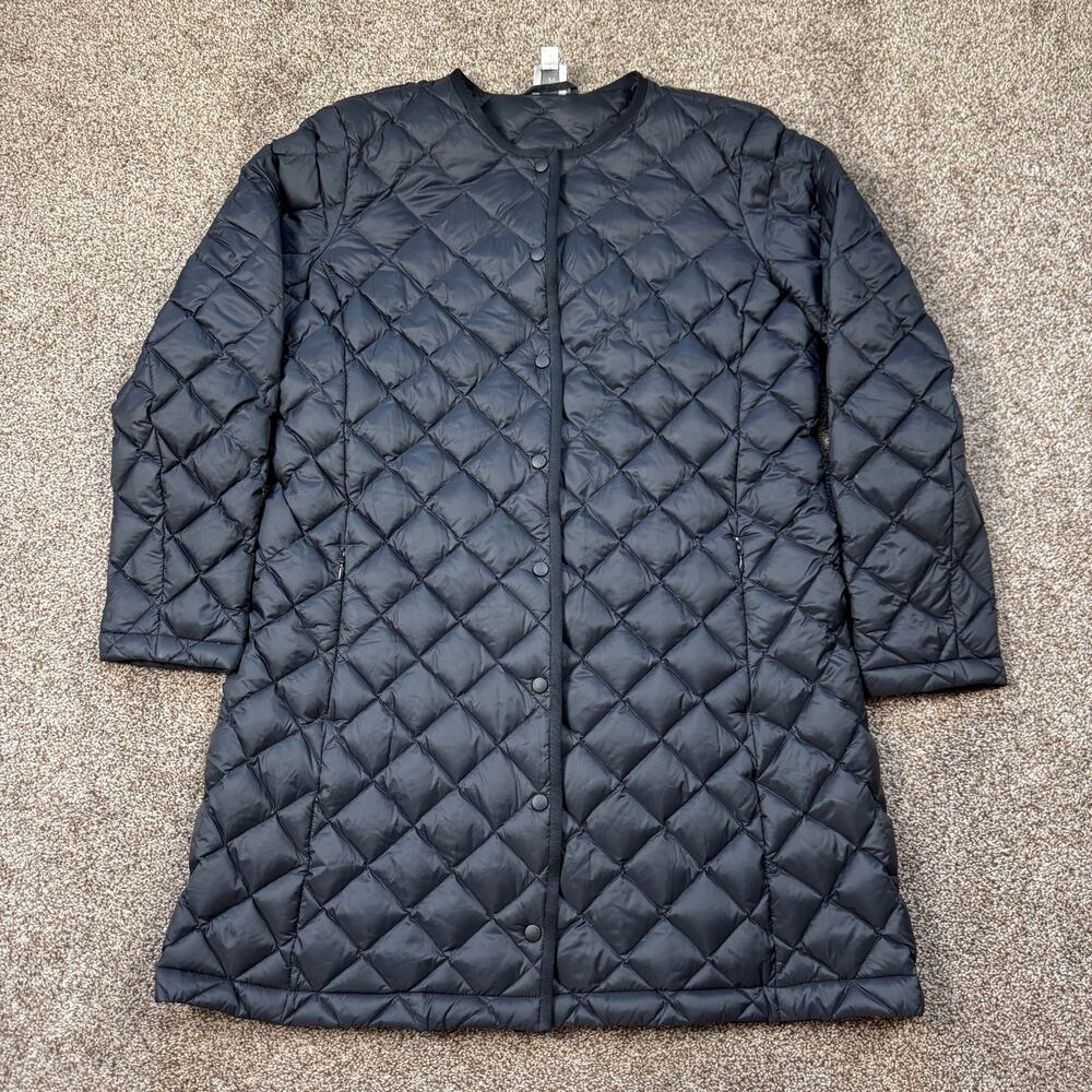 J. Jill Quilted Puffer Coat Down Jacket Black Lightweight Snap Buttons Zipper PS